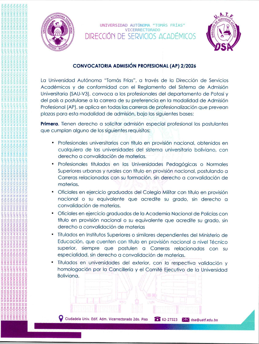 Admisión Profesional 2/2026                                                                                                                                                                                                                               