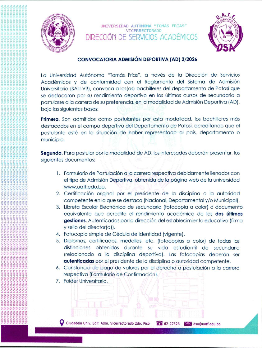 Admisión Deportiva 2/2026                                                                                                                                                                                                                                 