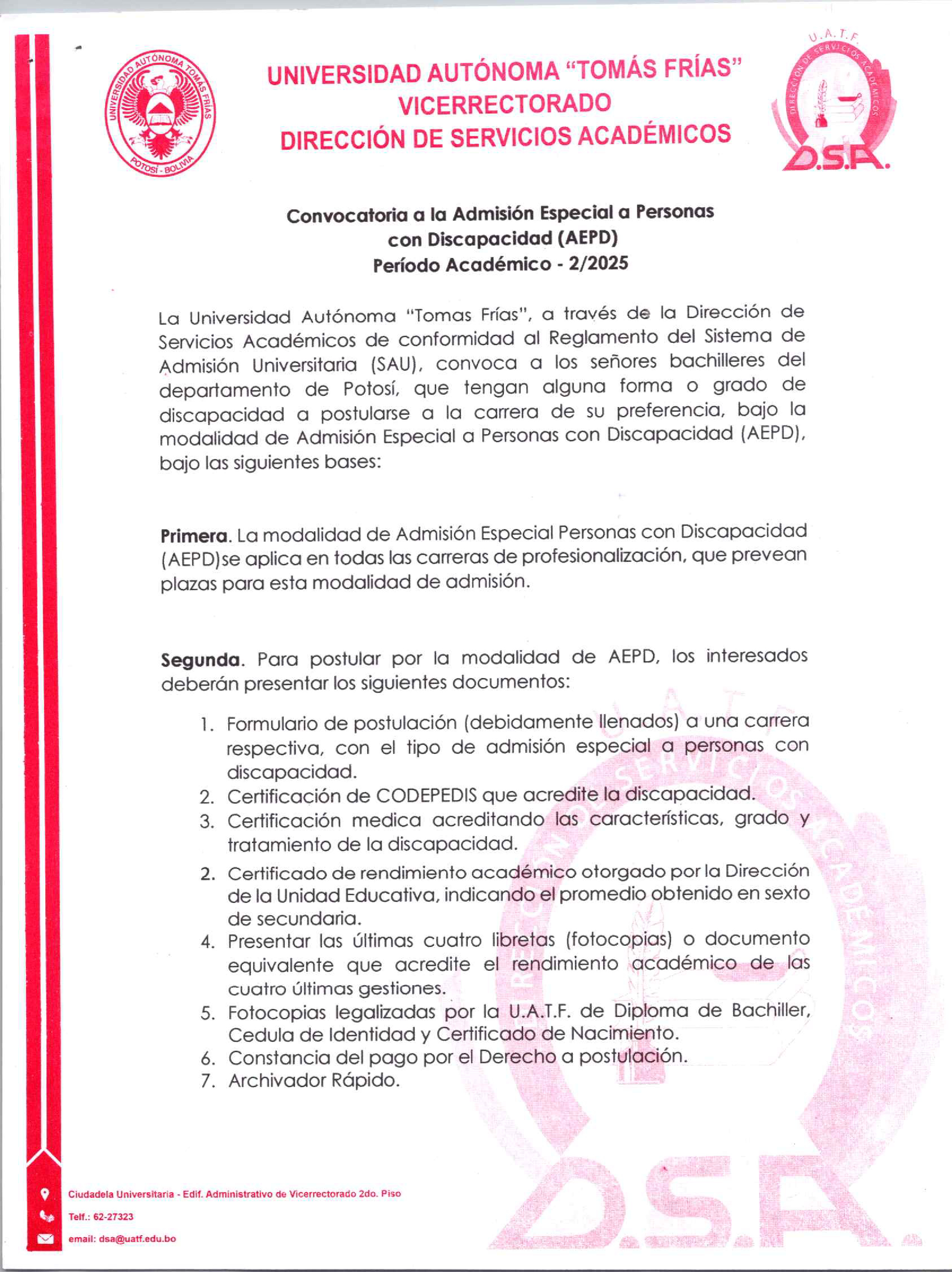 Admisión Especial a Personas con Discapacidad 2/2025                                                                                                                                                                                                      