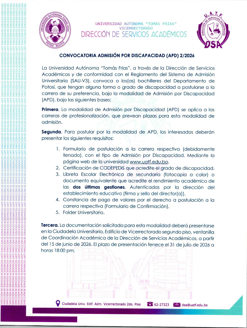 Admisión por Capacidades Diferentes 2/2026                                                                                                                                                                                                                