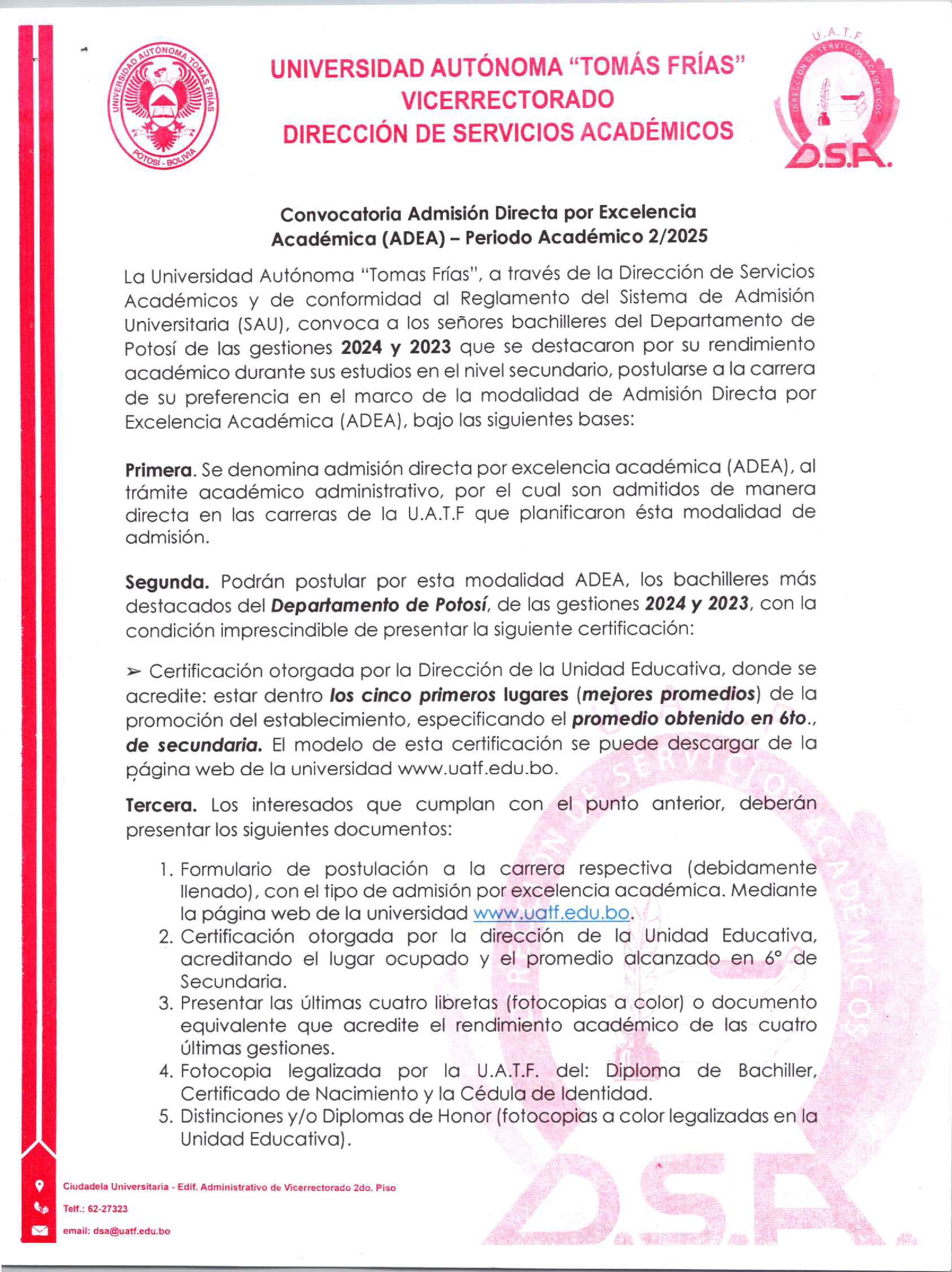 Admisión Directa por Excelencia Académica 2/2025                                                                                                                                                                                                          