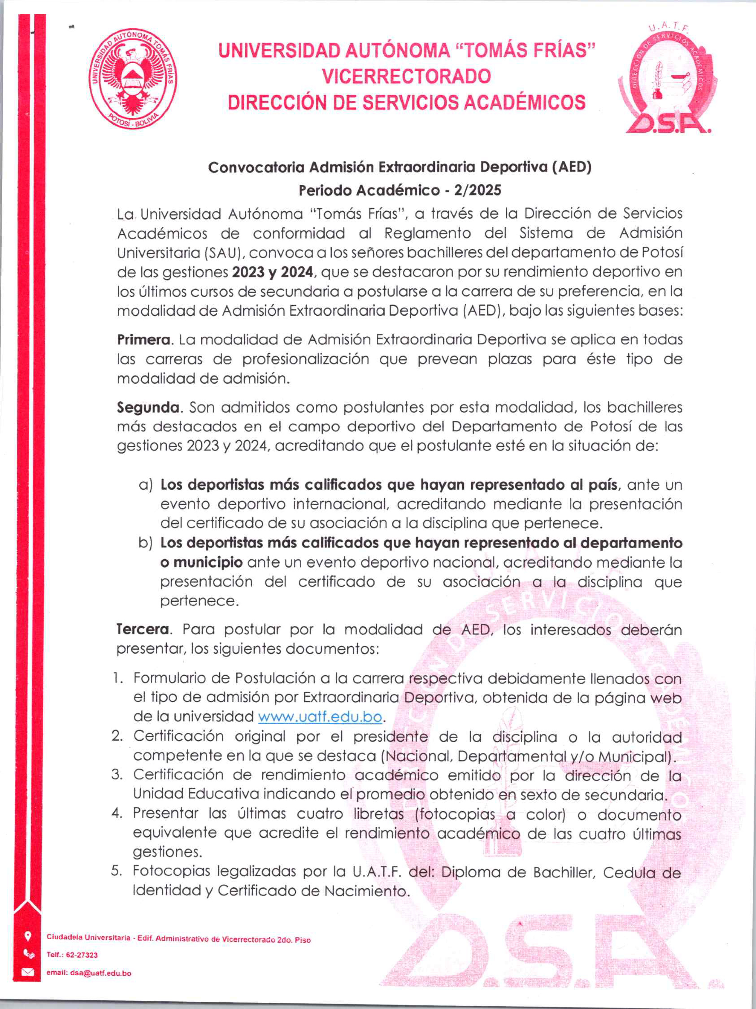 Admisión Extraordinaria Deportiva 2/2025                                                                                                                                                                                                                  